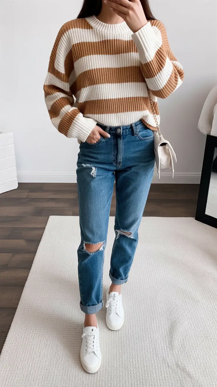 fall outfits with jeans Striped Sweaters and Pumpkin-Spice Energy