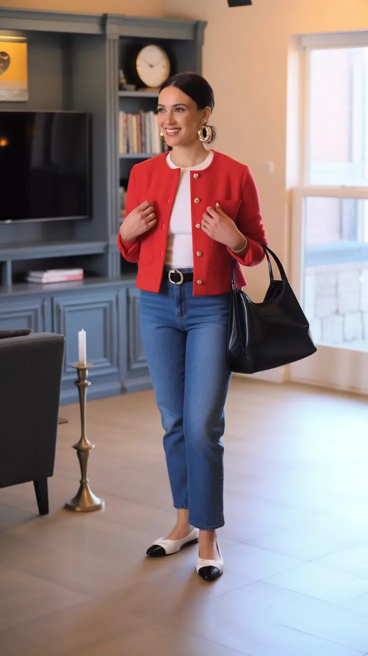 fall outfits with jeans Bold Color Blocking with a Retro Twist