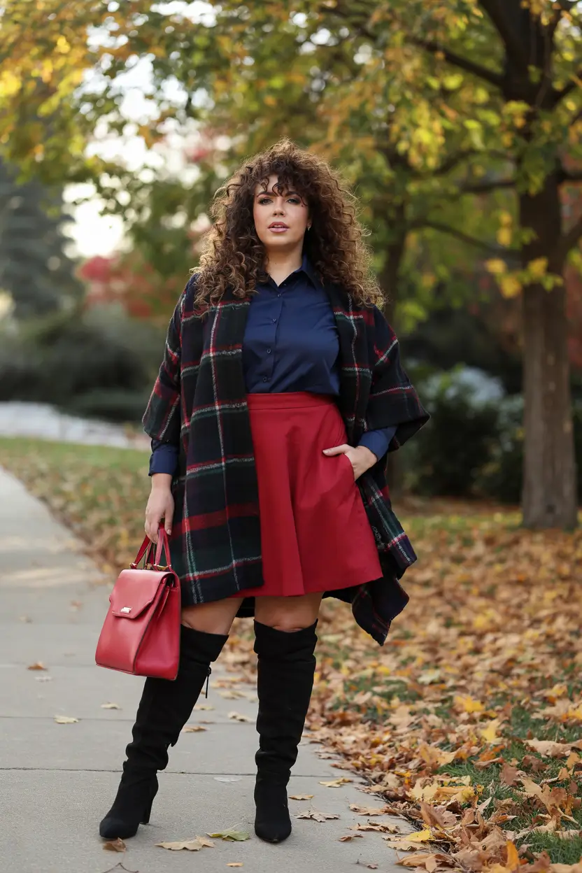 fall plus size capsule wardrobe Plaid Power with a Pop of Red