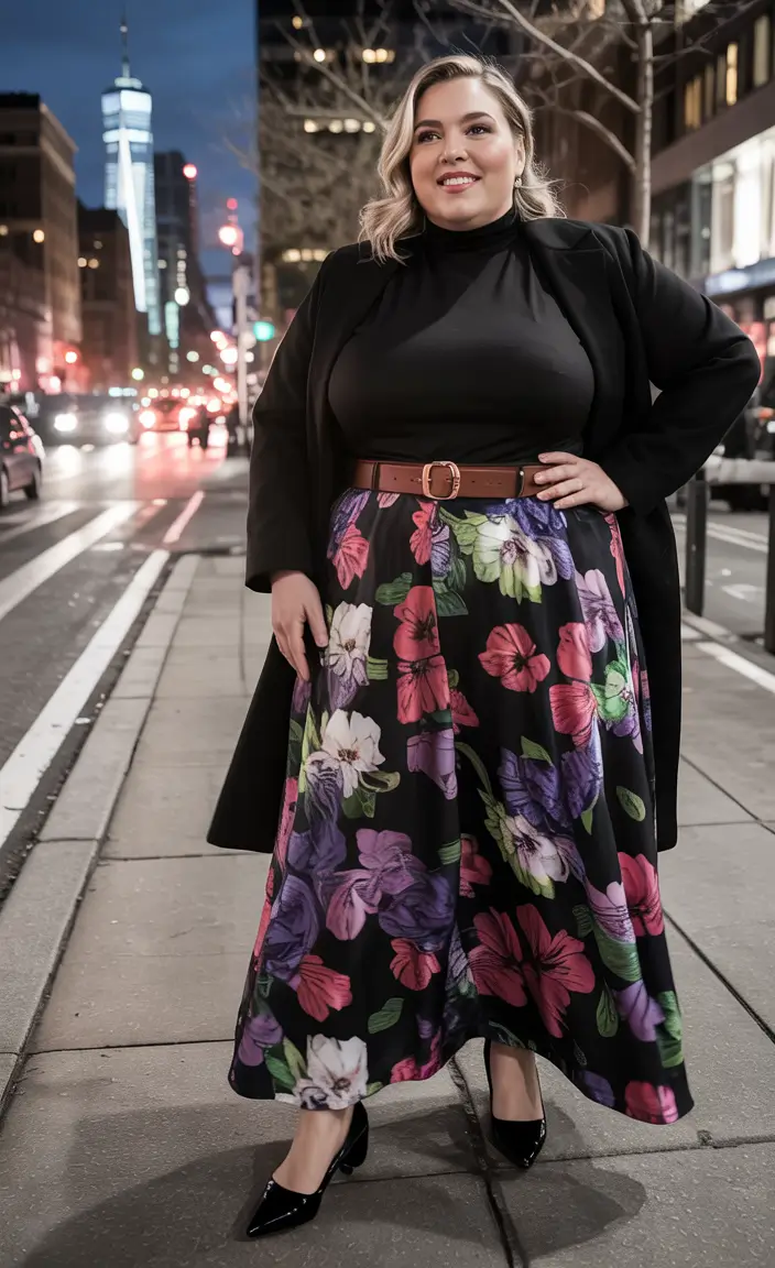 fall plus size capsule wardrobe Evening Bloom in the City