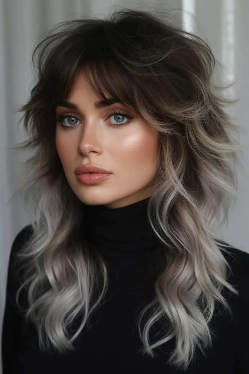 Fall shag haircut Modern Rockstar Shag with Smoky Contrast