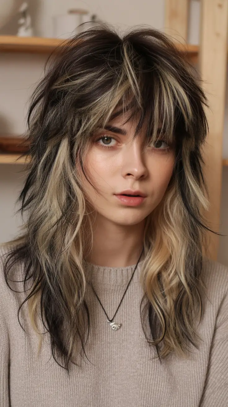 Fall shag haircut Two-Tone Rockstar Layers with Platinum Contrast