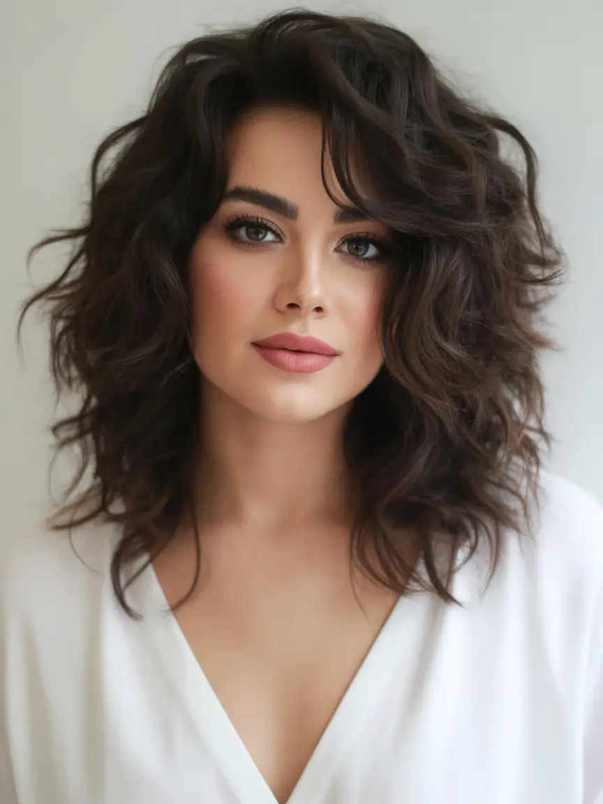 Fall shag haircut Voluminous Chocolate Waves with Classic Lift