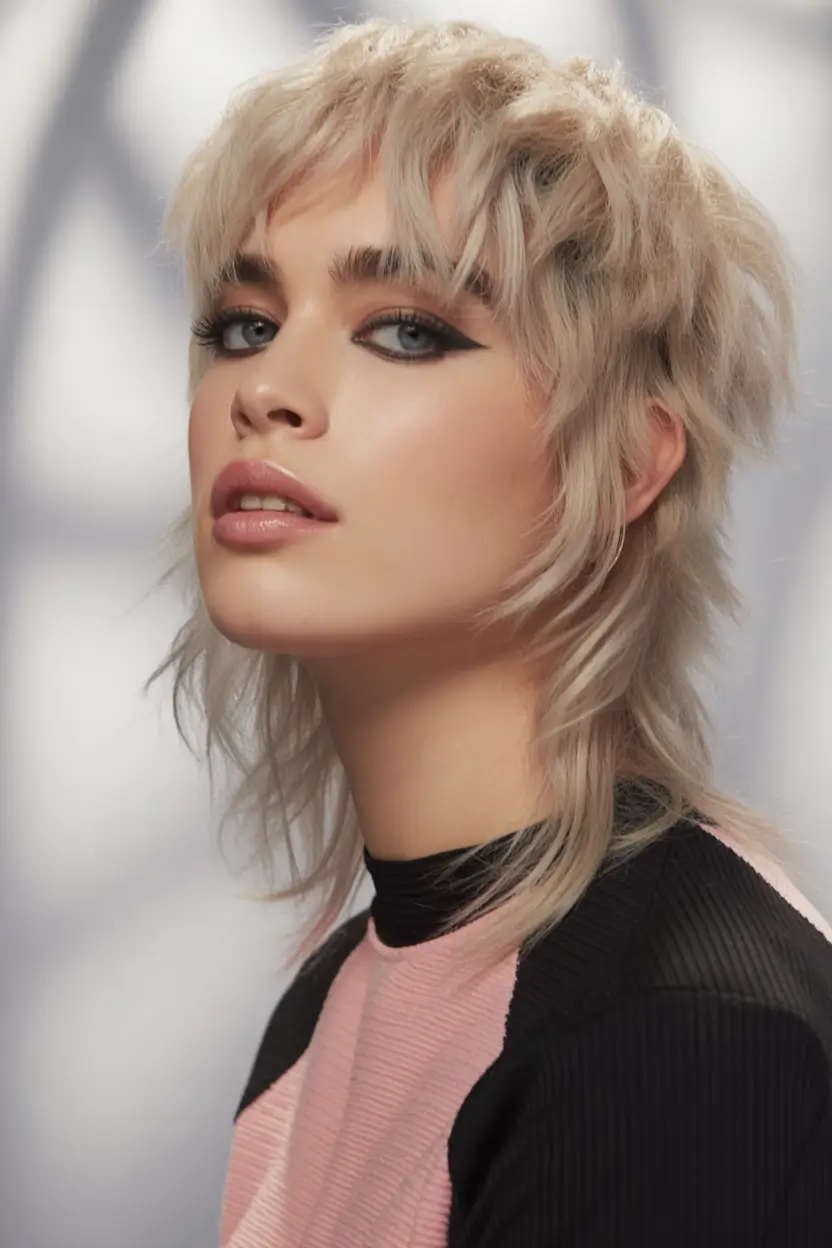 Fall shag haircut Choppy Mullet with Edge-Lit Bangs