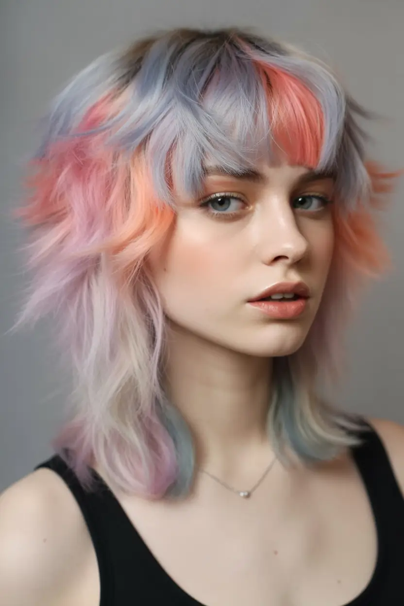 Fall shag haircut Pastel Punch Mullet with Candy Layers