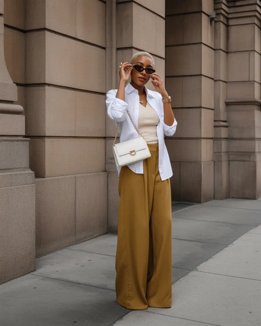 fall transition outfits 2025 Retro Neutrals for Office & Sunshine Days