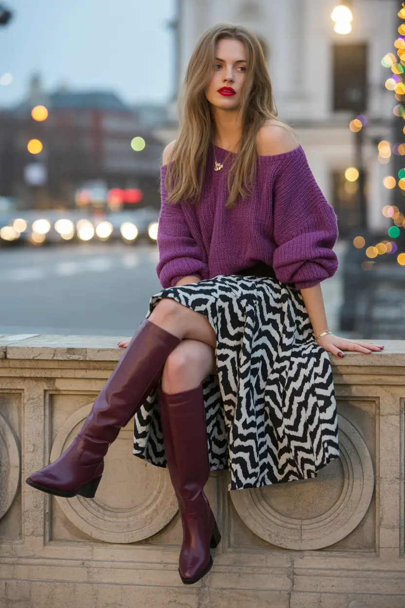 fall transition outfits 2025 Bold Knit, Wild Skirt, Fierce Fall