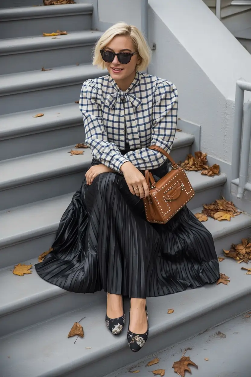 fall transition outfits 2025 Pleats, Patterns & Bookish Cool