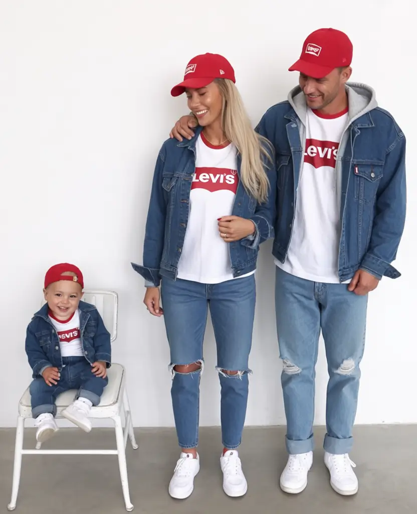 fall family photo outfits Retro Americana with Denim & Red