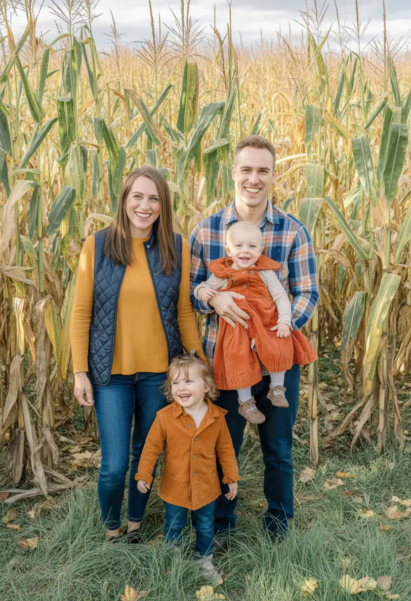 fall family photo outfits Harvest Tones at the Cornfield