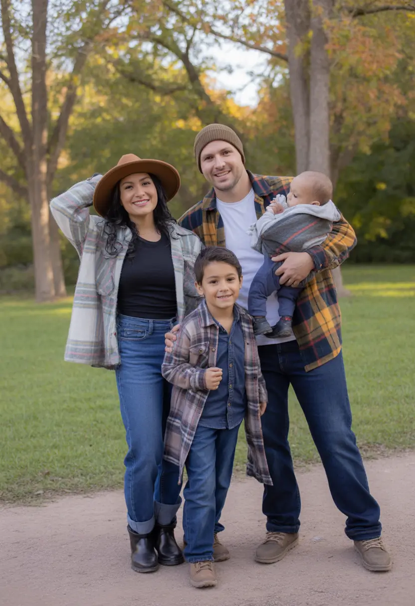 fall family photo outfits Plaid Layers and Campfire Comfort