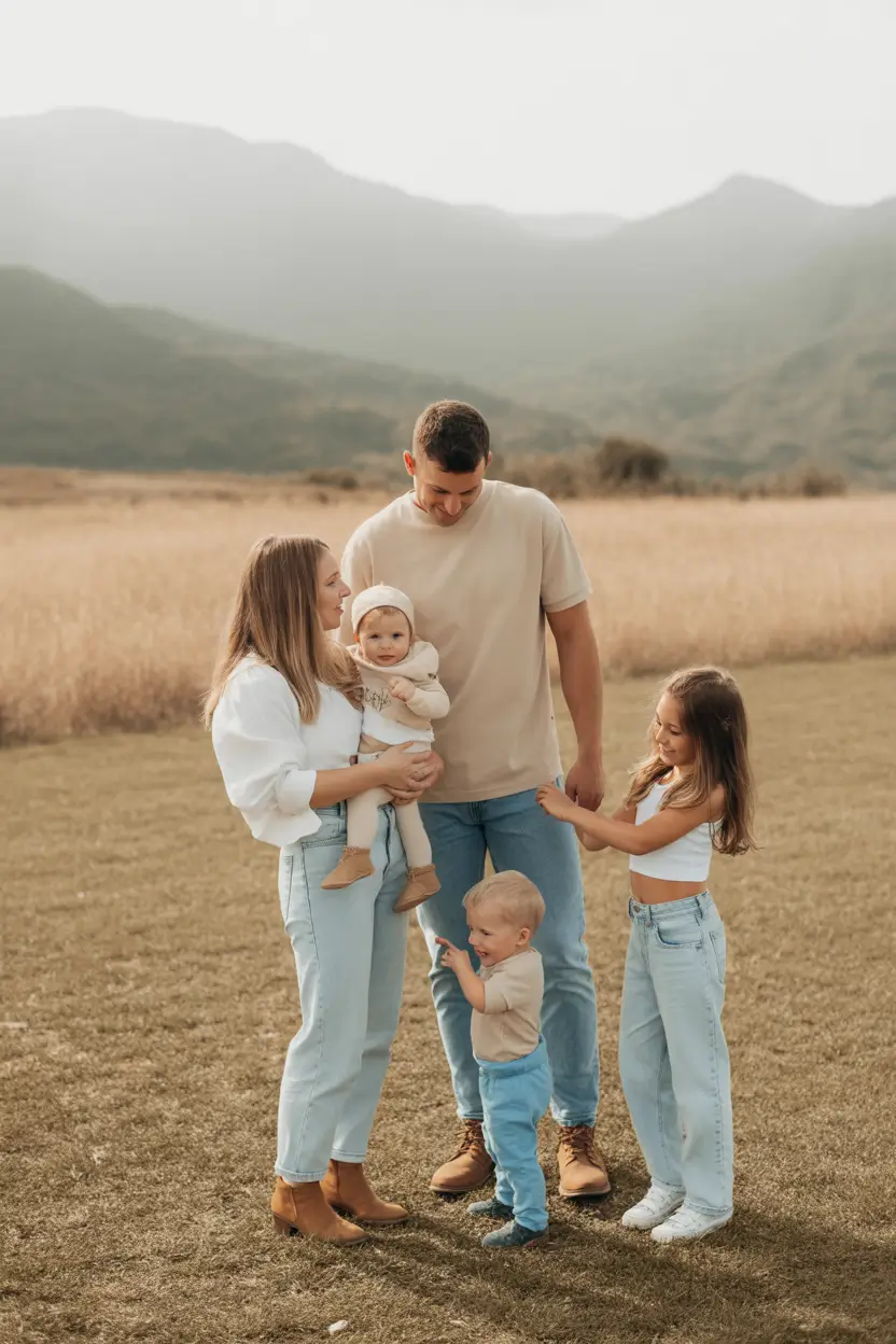 fall family photo outfits Powder Blues and Soft Neutrals in the Hills