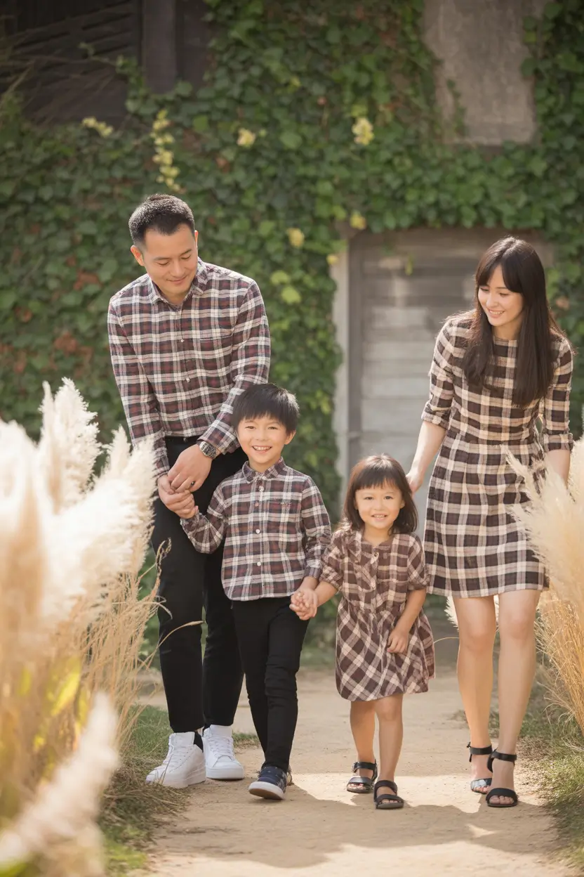 fall family photo outfits Autumn Gingham and Playful Coordination
