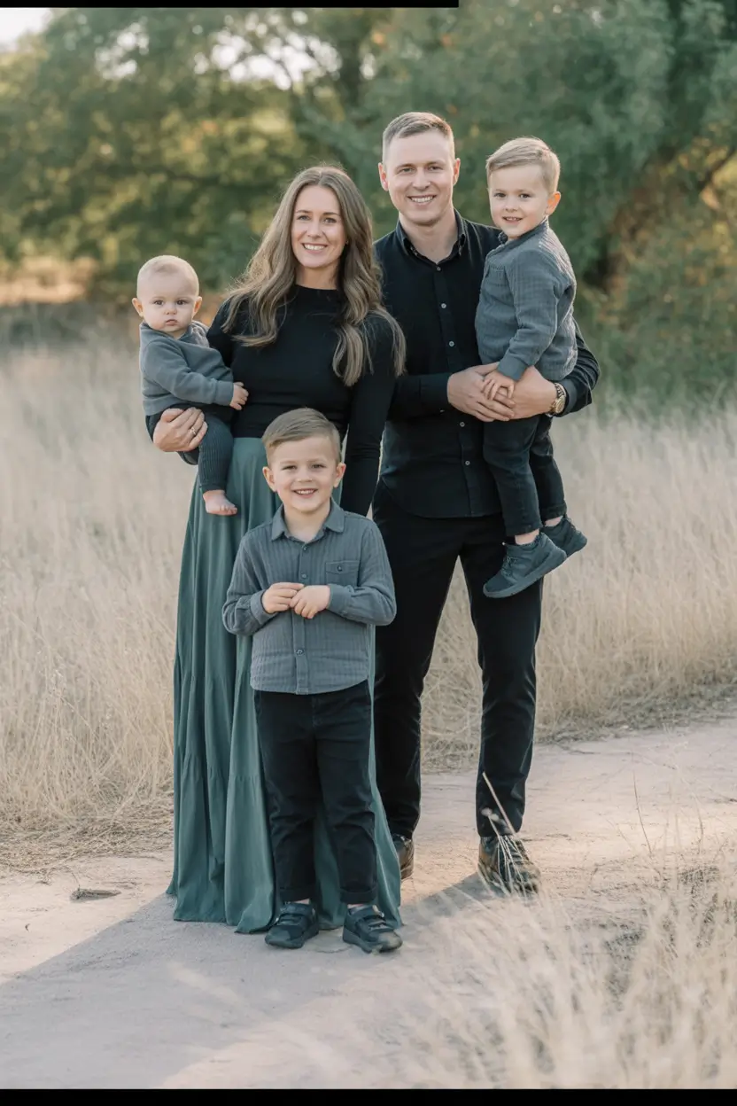 fall family photo outfits Smoky Grays in an Open Field