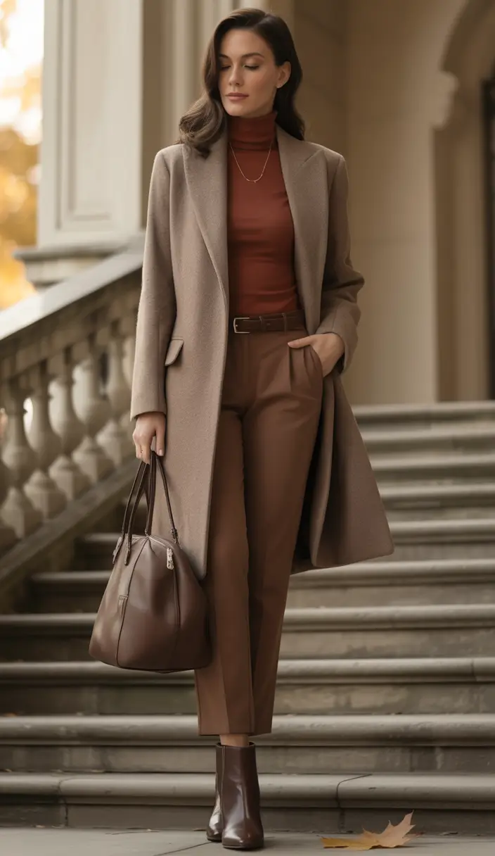 fall fashion trends for women 2025 Warm Neutrals and Cinnamon Sophistication