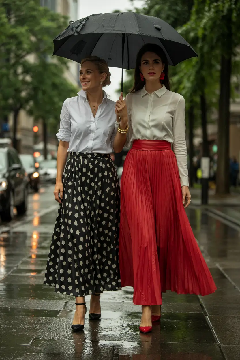 fall fashion trends for women 2025 Power Skirts and Stormy Romance