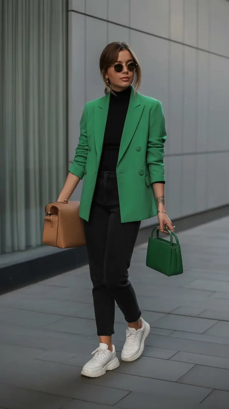 fall fashion trends for women 2025 Sporty Green Blazer Energy