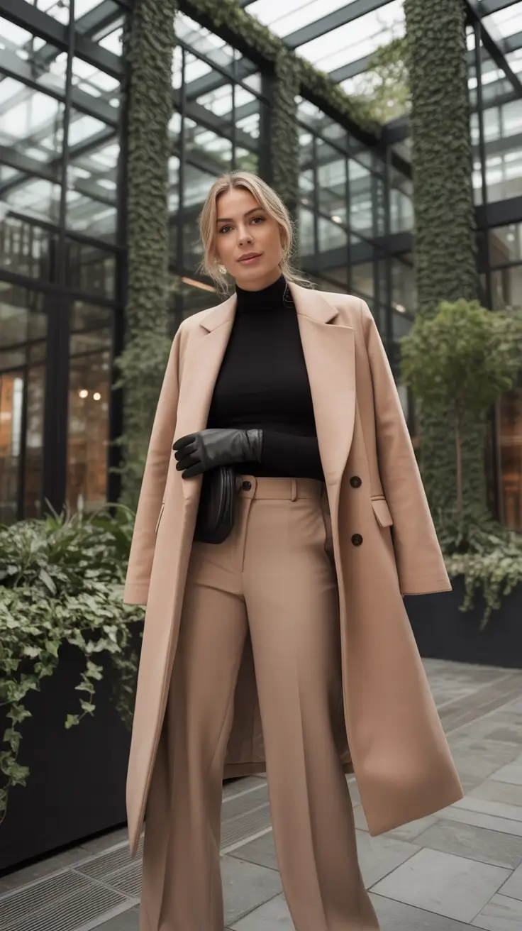 fall outfits ideas 2025 Minimalist Luxe in Camel and Black