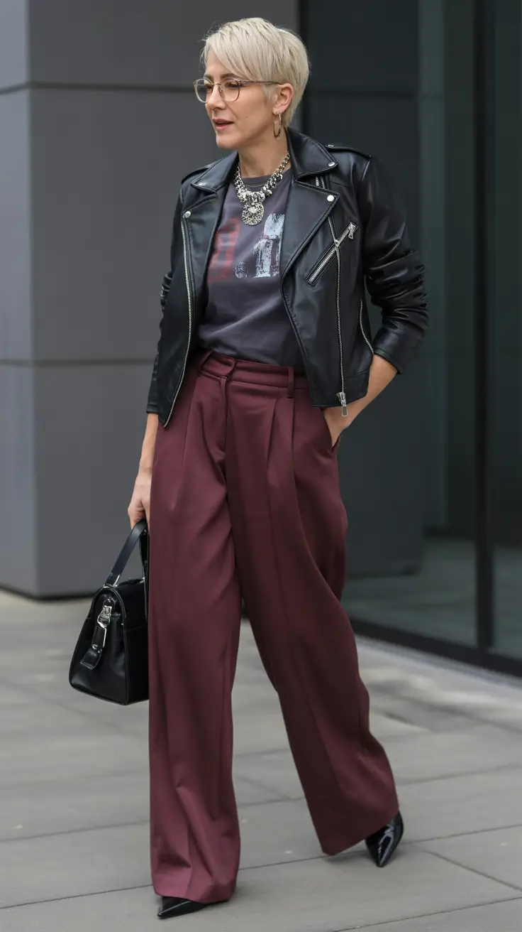 fall fashion outfits Grown-Up Edge: Leather and Wine