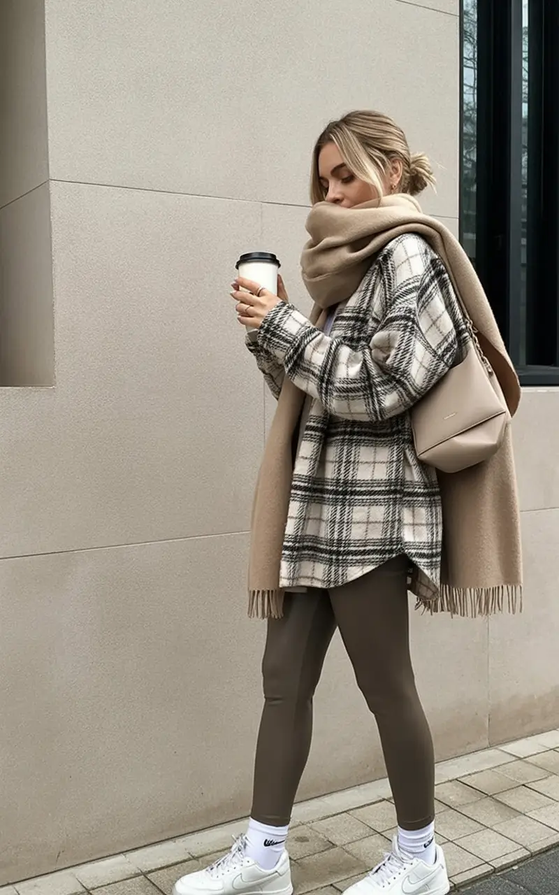 fall fashion outfits Oversized Flannel and Sneaker Chic