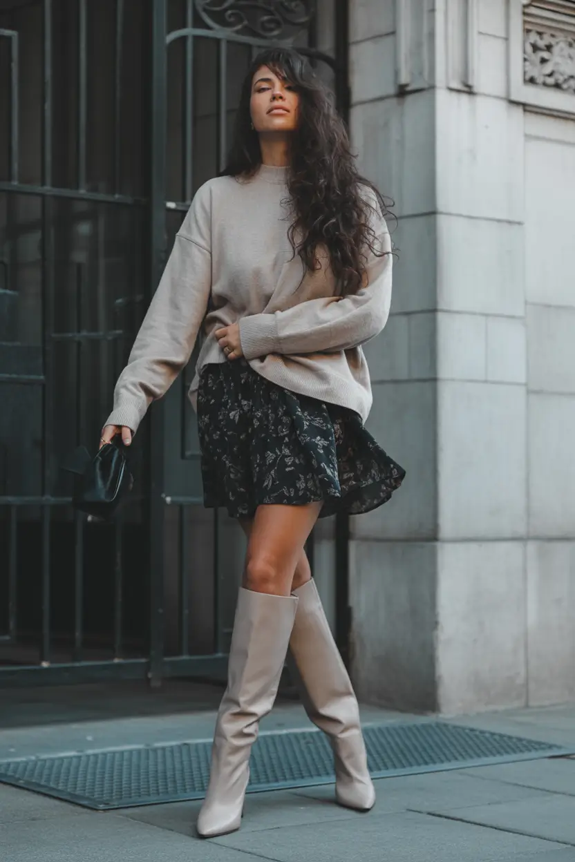 fall fashion outfits Mini Skirts & Slouchy Sweaters