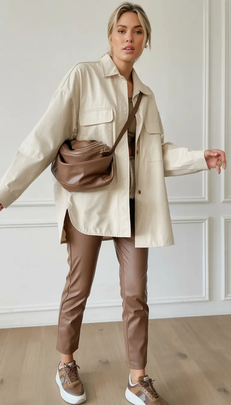 fall fashion outfits Soft Neutrals & Leather Layers
