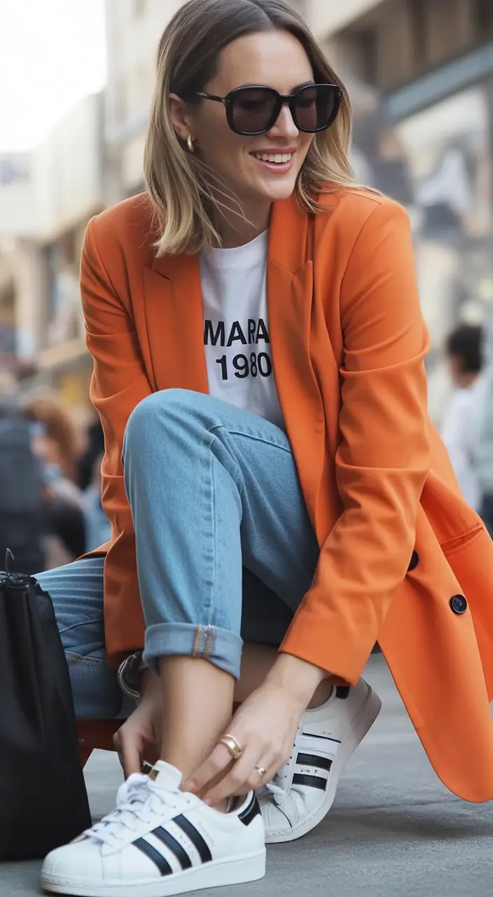 fall fashion outfits Blazer Brightness with a Sneaker Spin