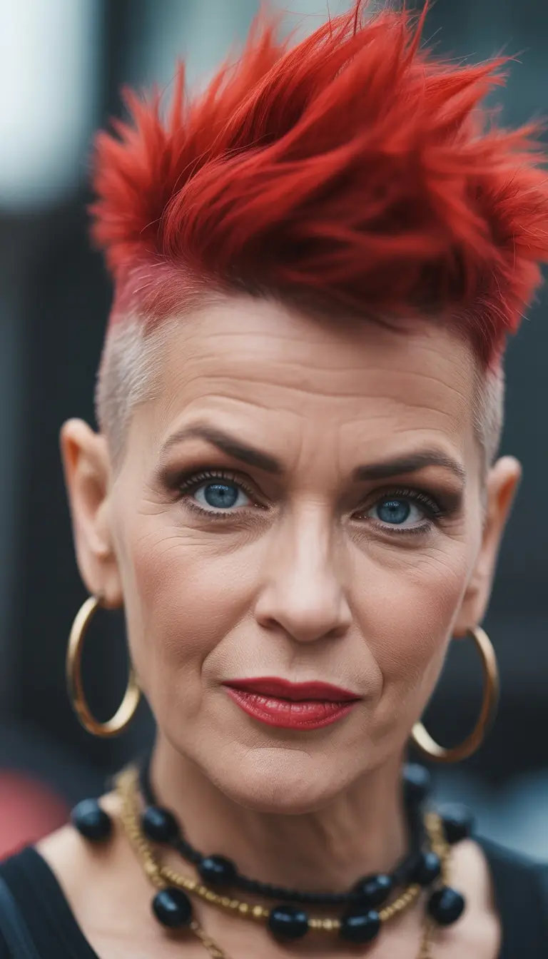 Fall hair color for women over 40 Crimson Confidence with a Punk Edge