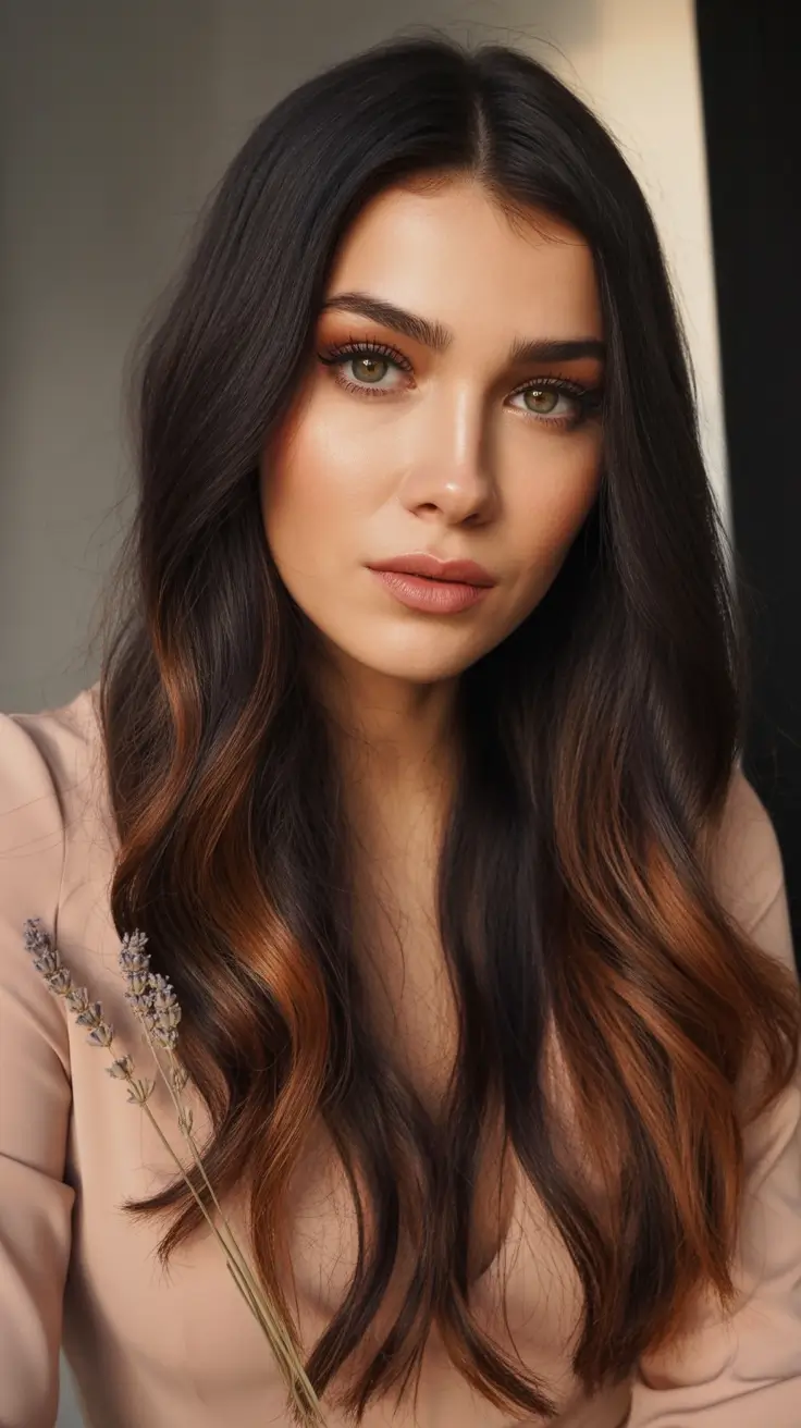 Fall hair color for women over 40 Espresso Ends with Cinnamon Glow