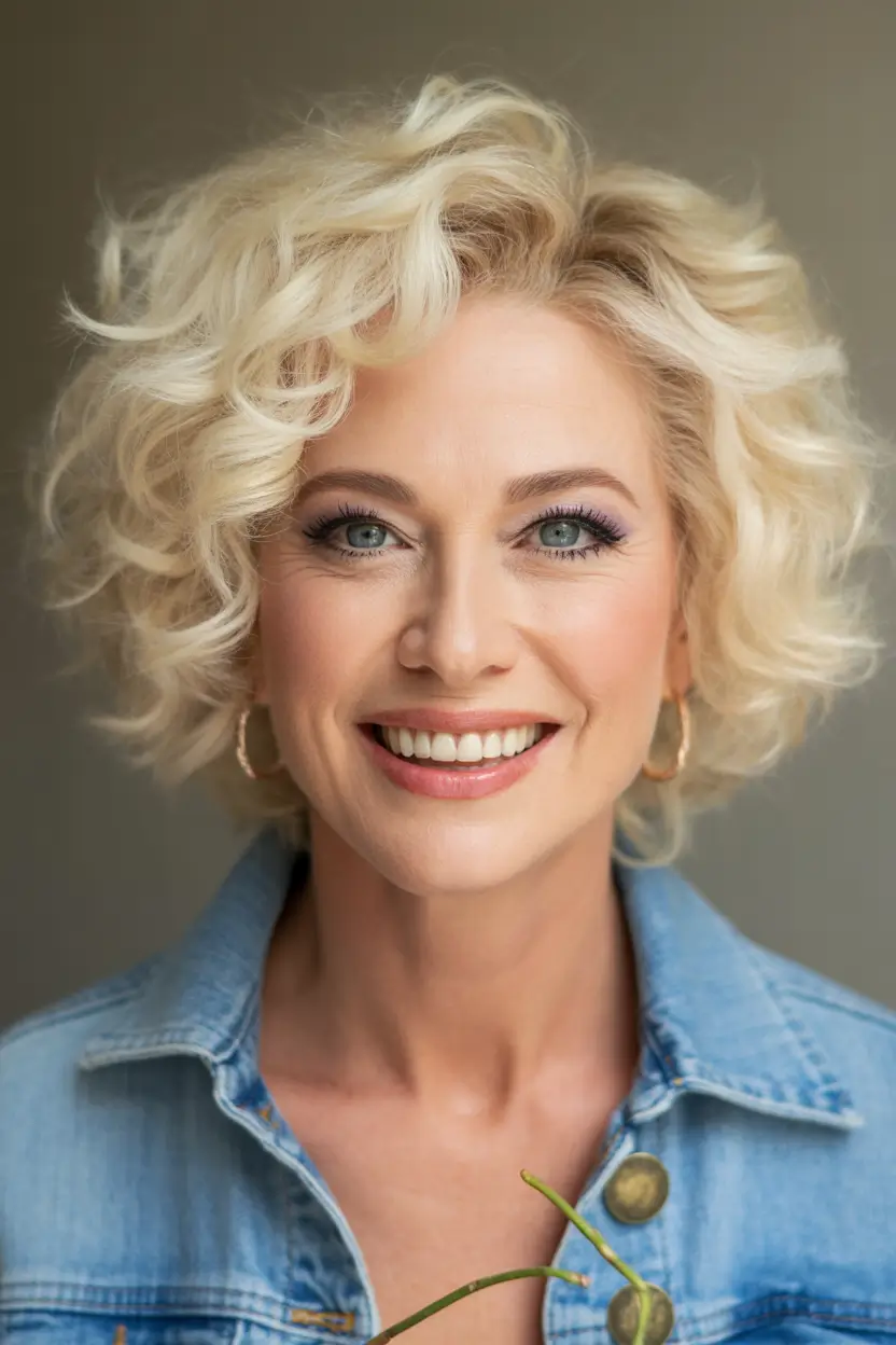 Fall hair color for women over 40 Classic Champagne Curls with Volume
