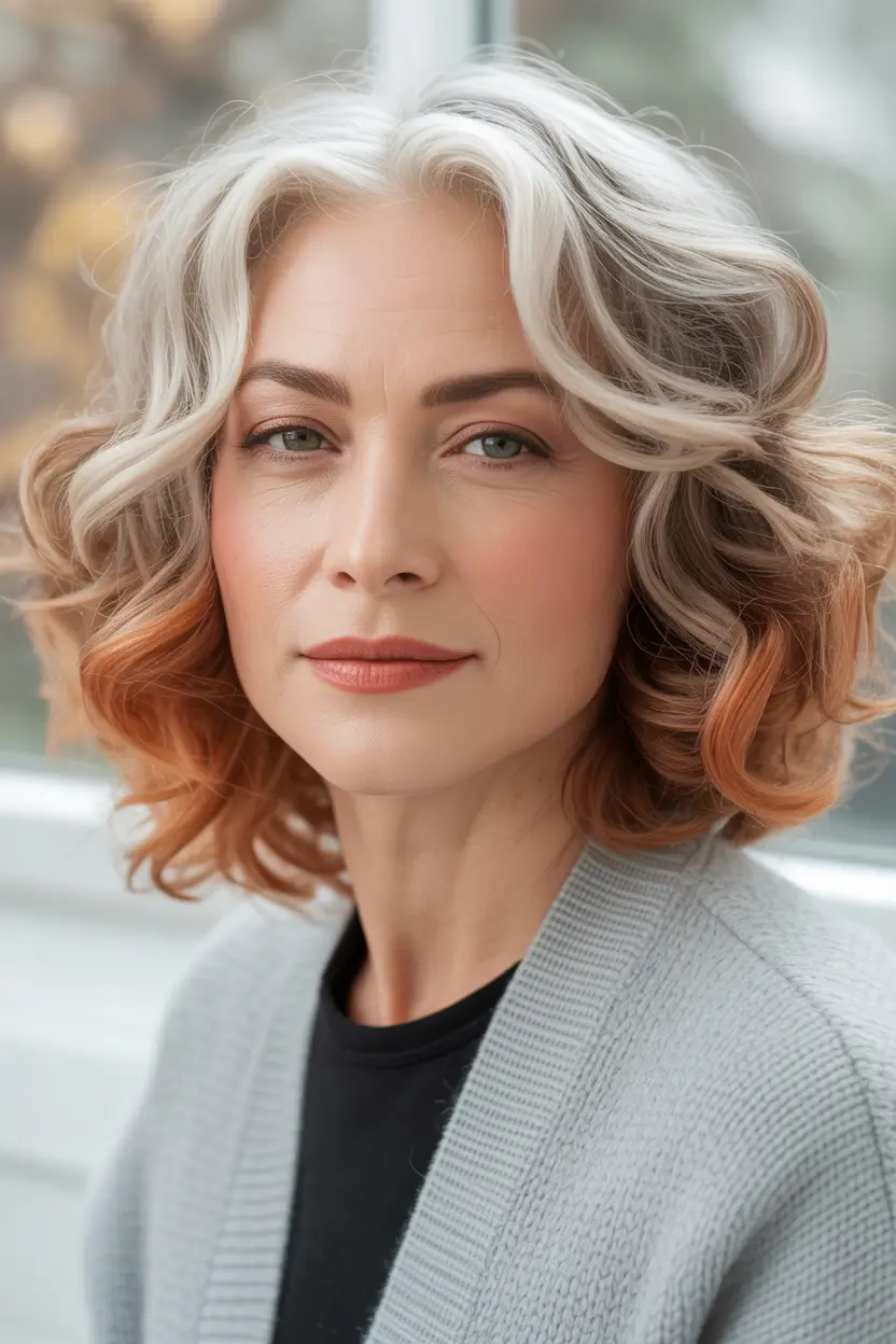 Fall hair color for women over 40 Frosted Flame Dip-Dye Bob