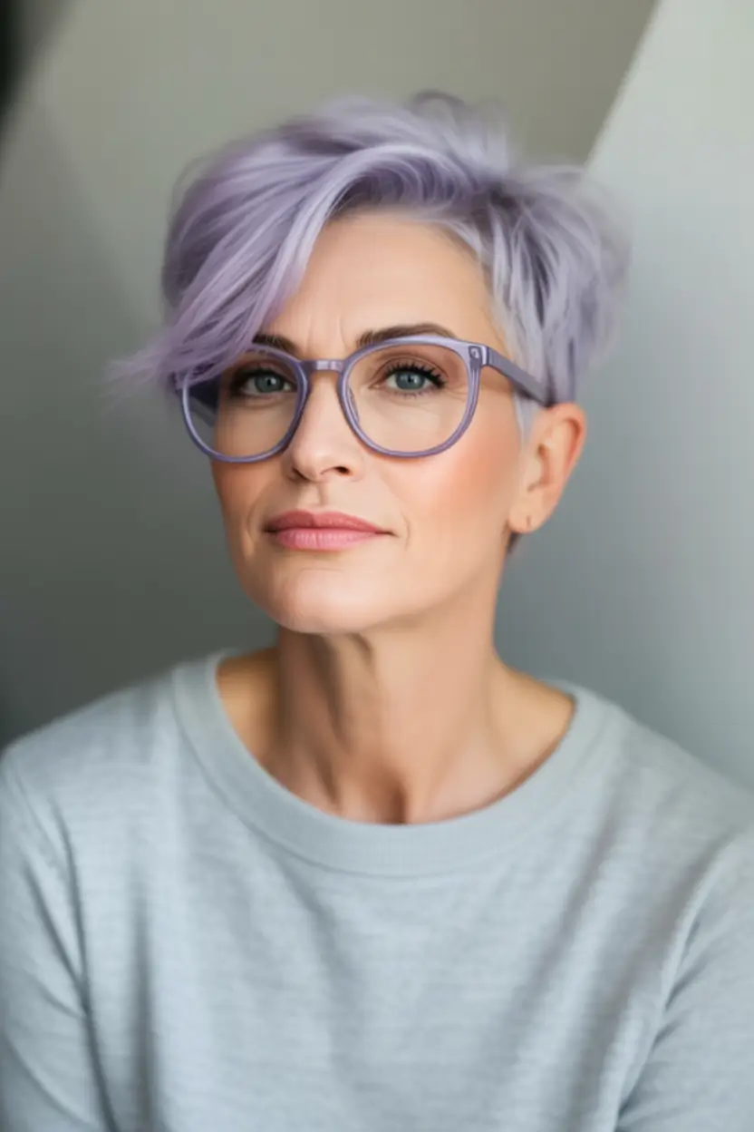 Fall hair color for women over 40 Dusty Lavender Volume Pixie