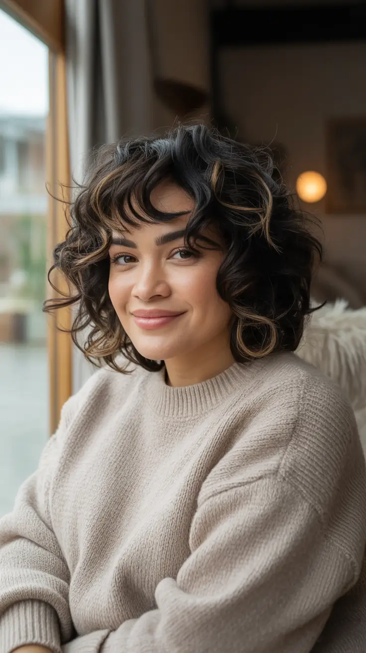 Fall hair color for women over 40 Chocolate Ringlets with Caramel Accents