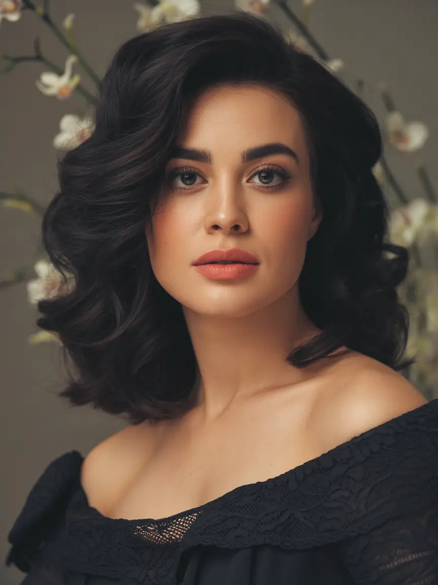 Fall hair color for women over 40 Soft Black Retro Curls with Volume