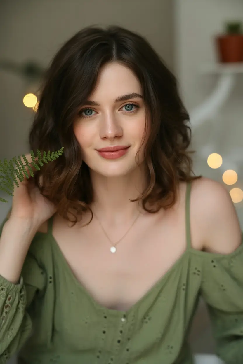 Fall Haircuts for Chubby Faces Romantic Brown Lob with Loose Texture