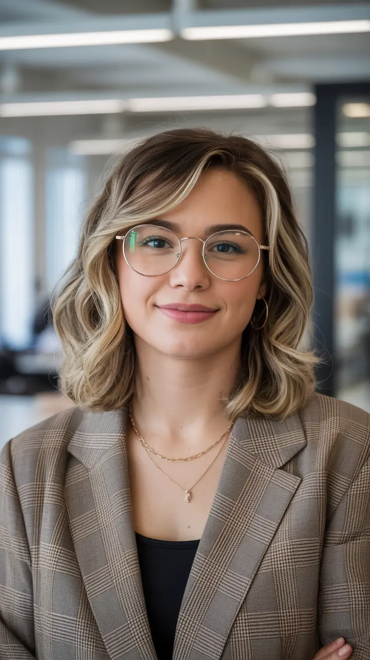 Fall Haircuts for Chubby Faces Modern Office Waves with Gentle Highlights
