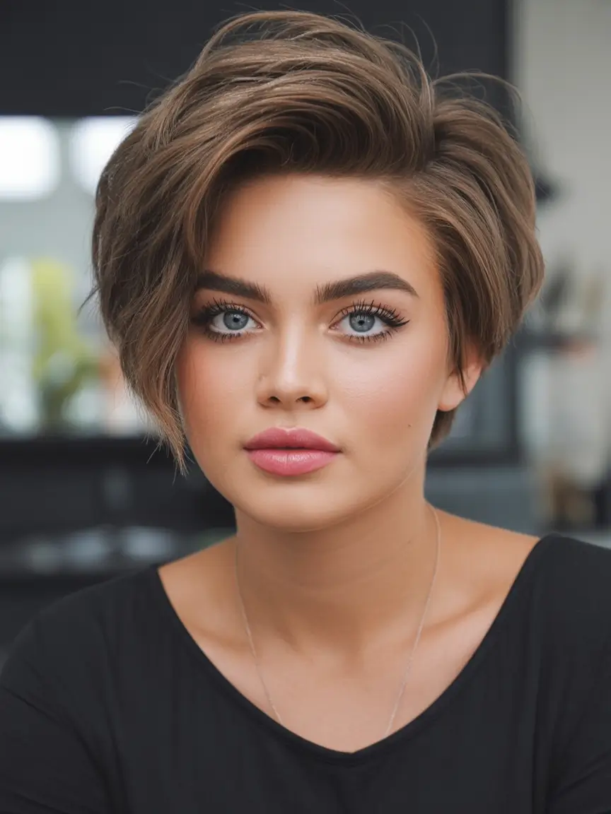 Fall Haircuts for Chubby Faces Asymmetrical Textured Pixie with Side Volume