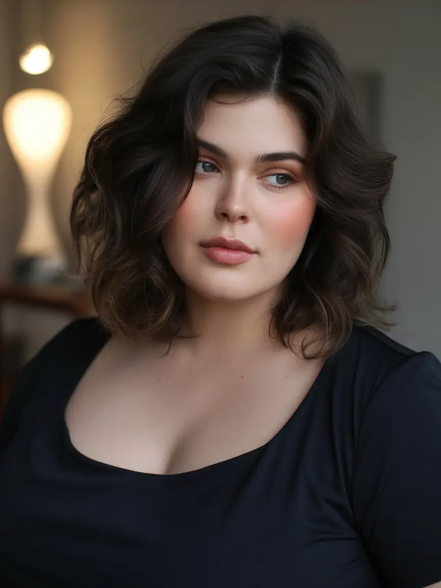 Fall Haircuts for Chubby Faces Soft Dark Layers with Natural Movement