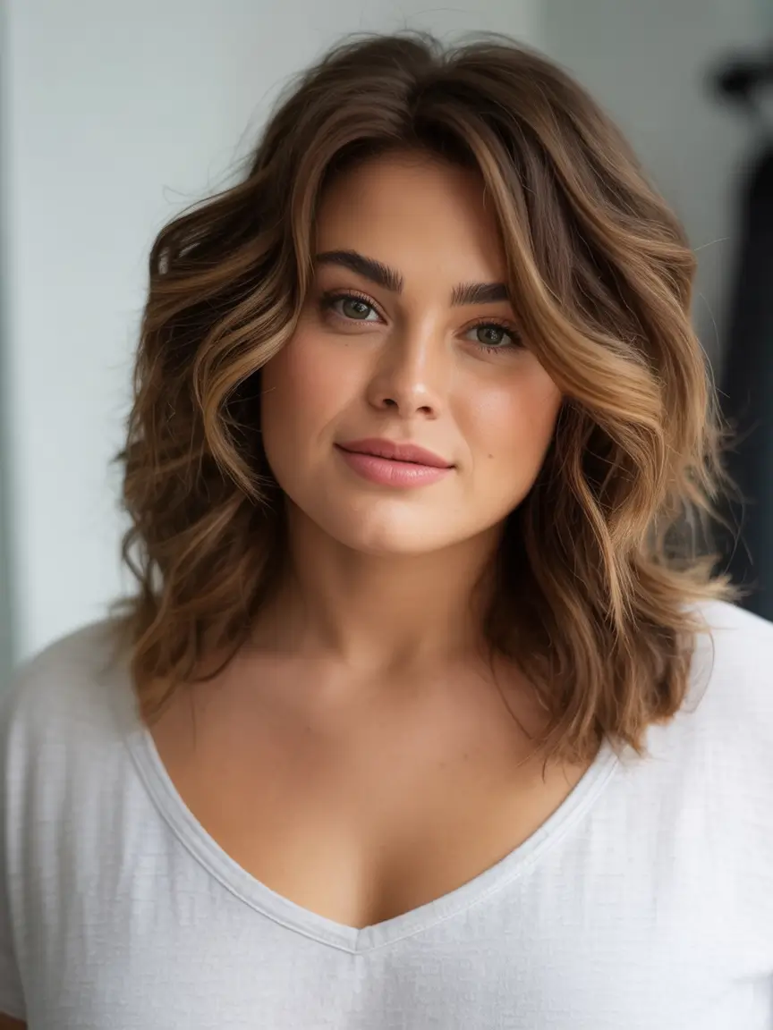 Fall Haircuts for Chubby Faces Golden Sand Shoulder Waves