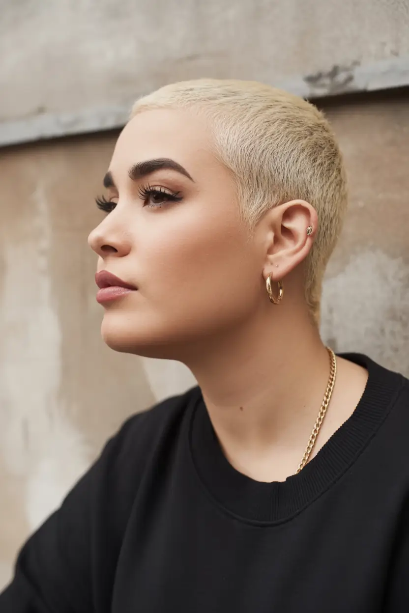 Fall Haircuts for Chubby Faces Bleached Buzzcut Boldness