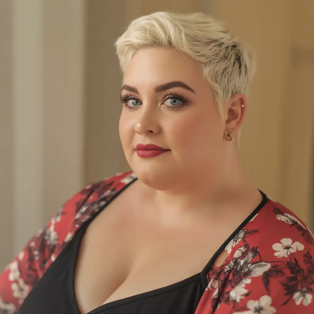 Fall Haircuts for Chubby Faces Textured Blonde Pixie with Tapered Back