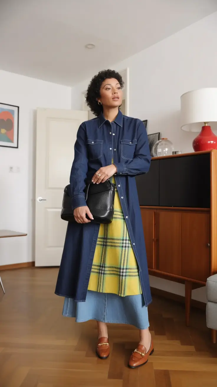 layering for fall outfits+Denim and Plaid Reinvented