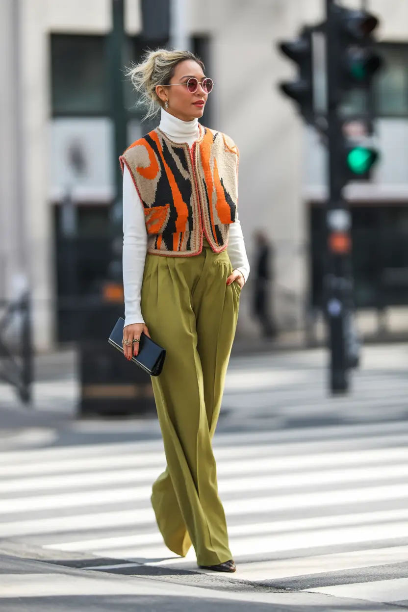 layering for fall outfits+Retro Vest Energy and Olive Sophistication