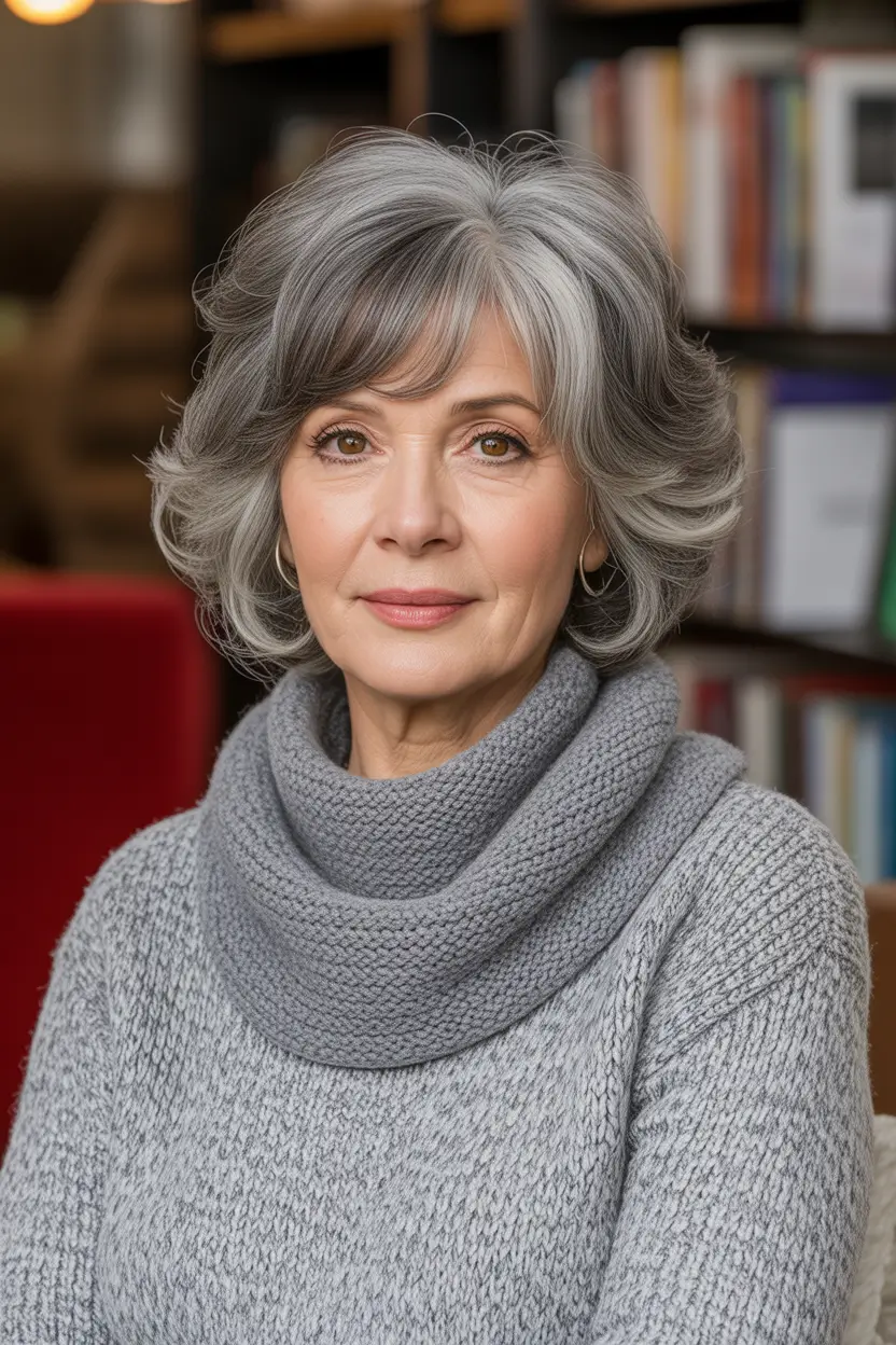 Fall haircuts for women over 60 Stacked Layers With Soft Bangs