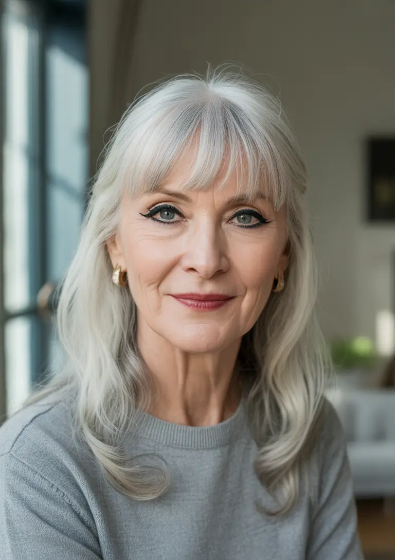 Fall haircuts for women over 60 Soft Curtain Bangs With Wispy Ends