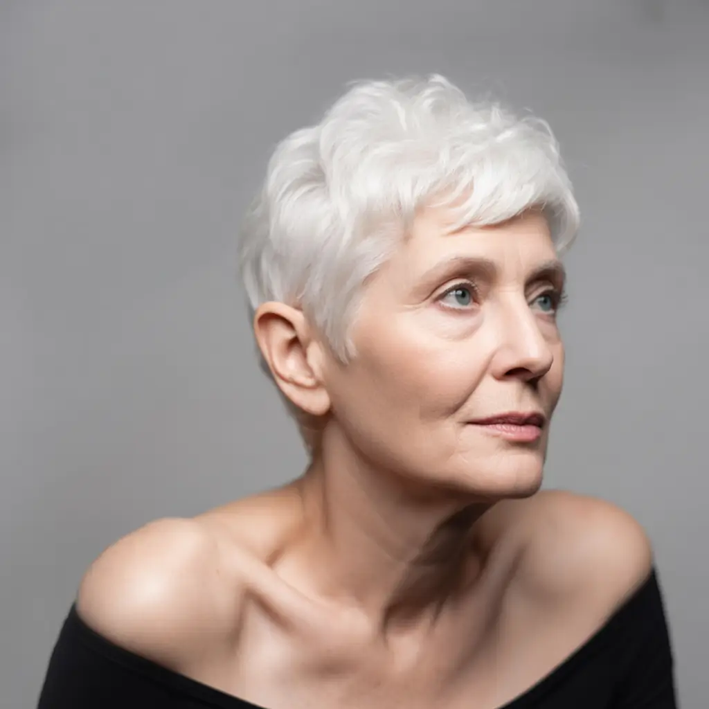 Fall haircuts for women over 60 Soft White Textured Pixie