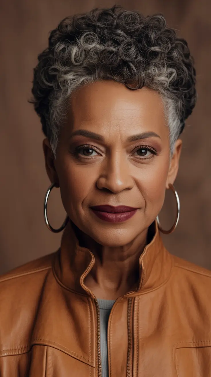 Fall haircuts for women over 60 Tight Curled Crop With Highlighted Accents