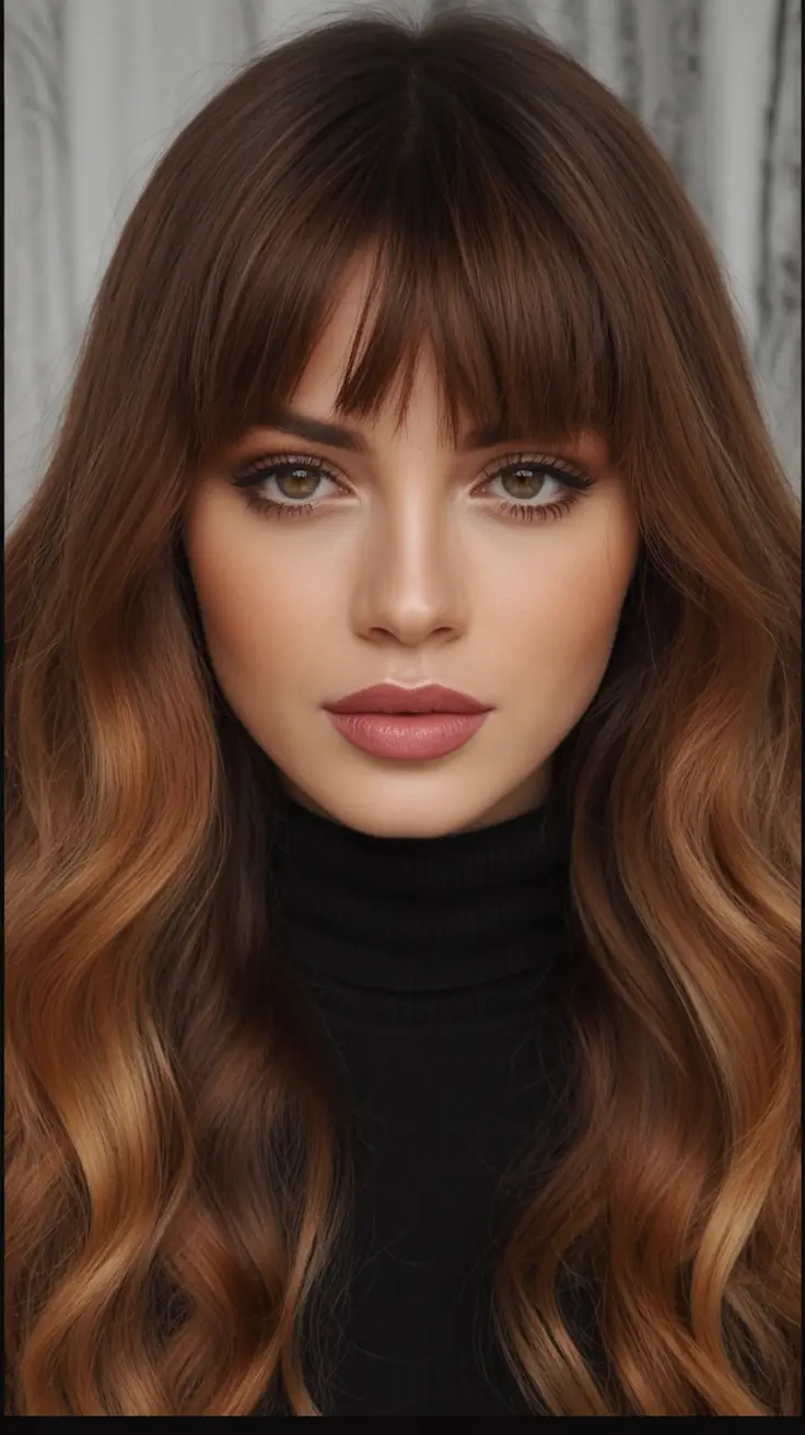 September haicuts Mocha Gloss Waves with Curtain Fringe