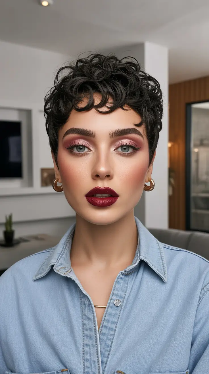 September haicuts Deep Brunette Micro-Curls with Volume Drama