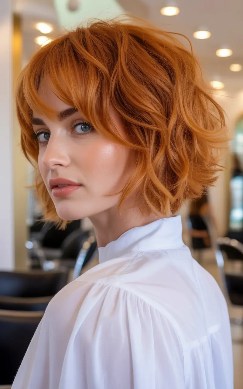 September haicuts Coppery Shag Bob with Sculpted Layers